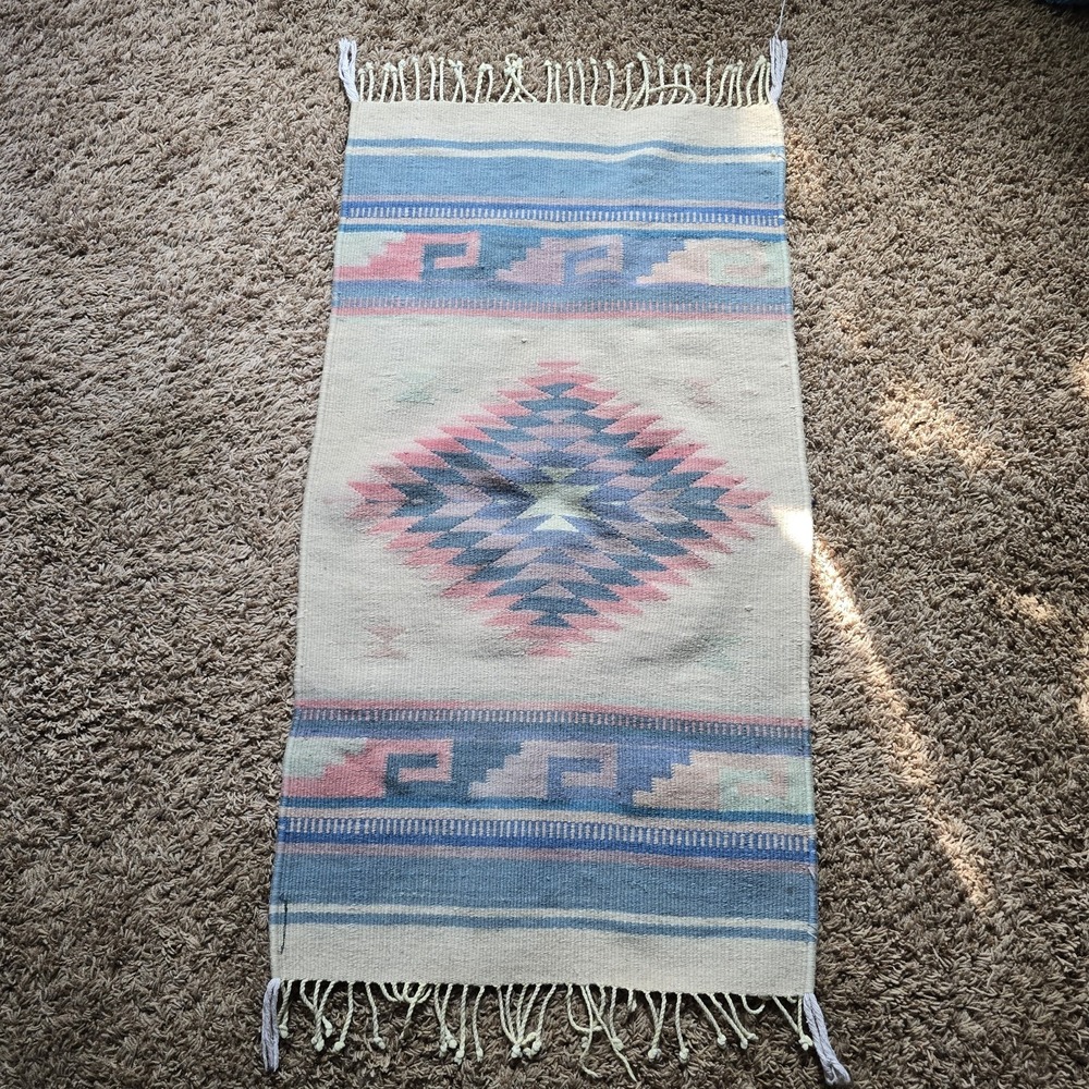 LAGRANA Tejidos Mexican Wool Rug Wall Hanging 36x19 Handwoven Southwestern
